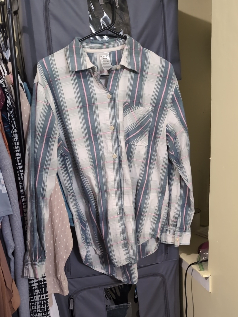 Jockey Blue, White and Pink Plaid Button-Down Shirt